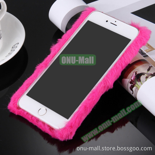 Hot Sales Diamond Encrusted Rabit Furry Fur Phone Case for iPhone 7 Plus Case